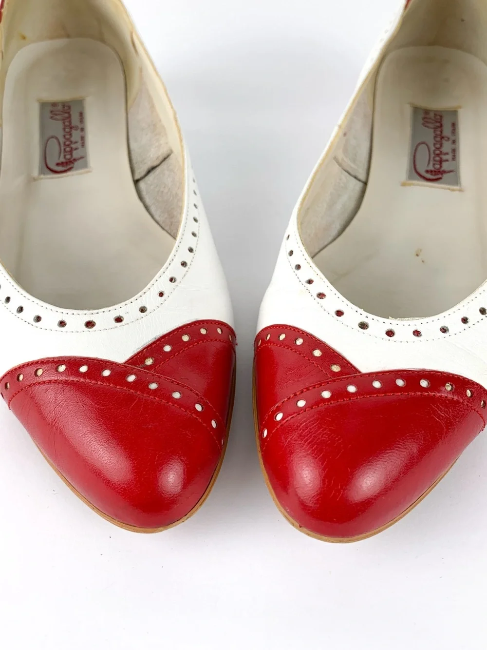 Vintage Pappagallo flats red & white cap toe leather shoes size 7.5 narrow